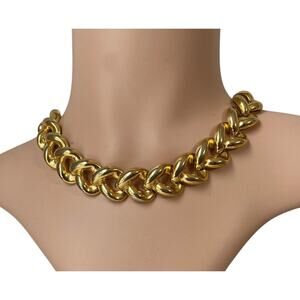 1980s Maxine Denker Polished Gold Plate Chain Link Chunky Statement Choker